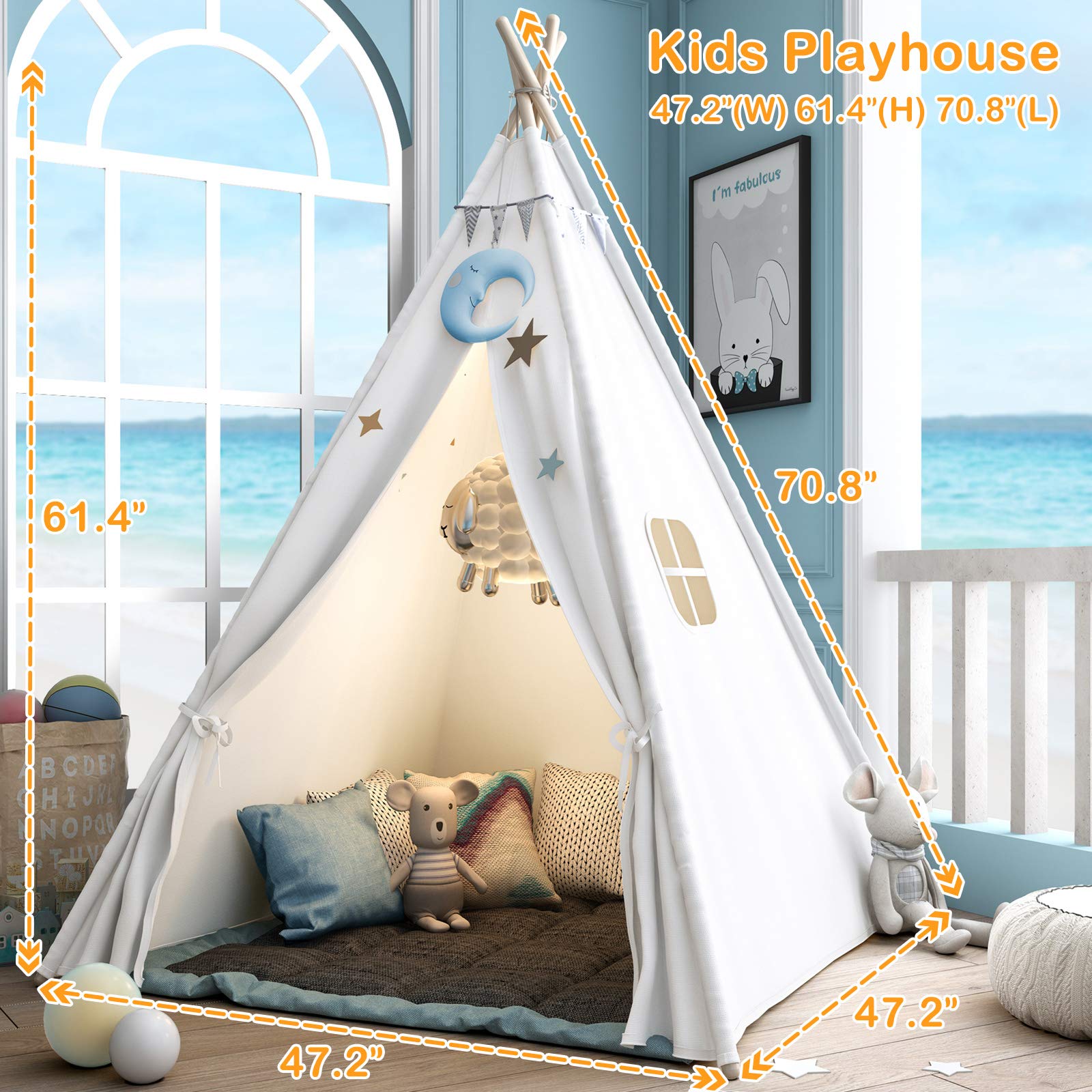 Sumerice Teepee tent with pine wood poles ensures sturdy, safe setup.