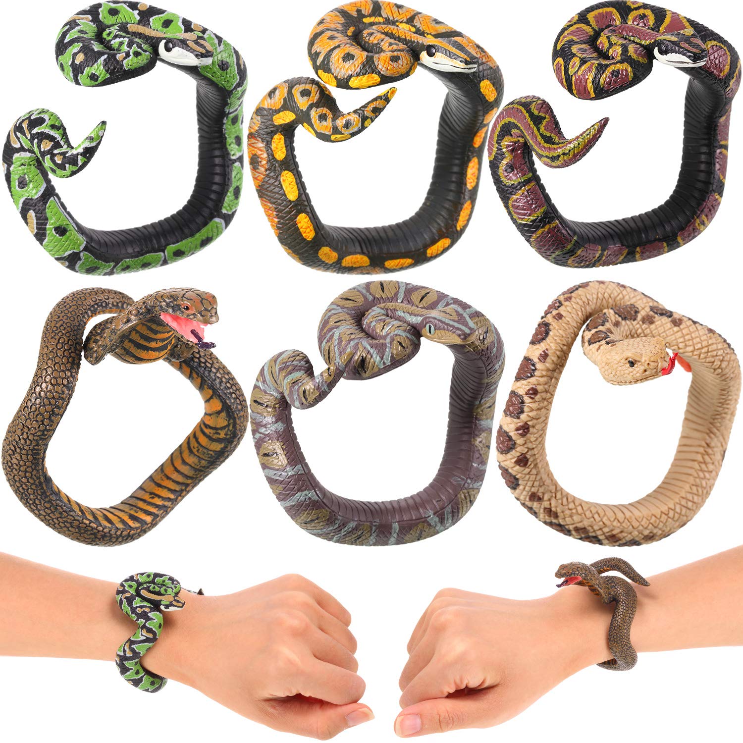 Sumind 6-piece toy snake bracelet set in bright colors for playful pranks