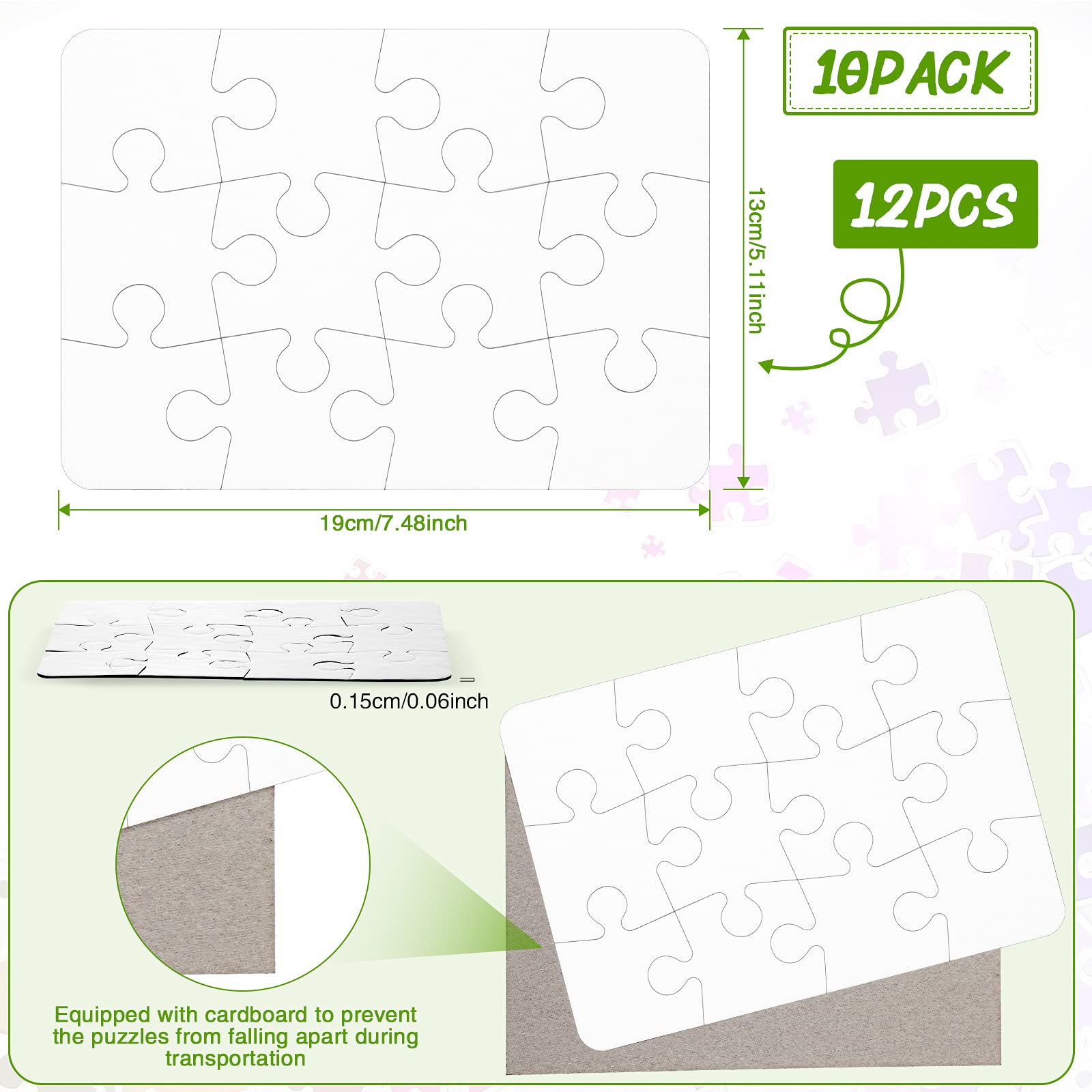 Sumind blank sublimation puzzle close-up on sturdy cardboard surface for durable customization.