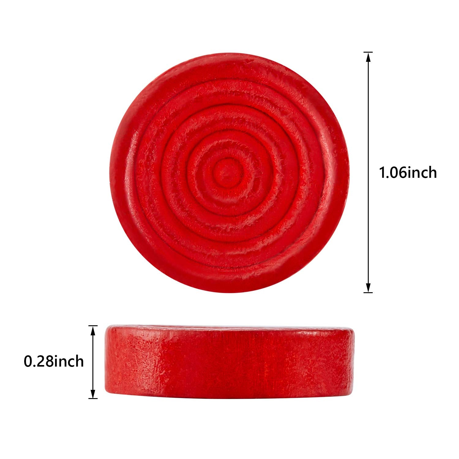 Close-up of Sumind checkers showing 1.06-inch diameter and smooth edges.