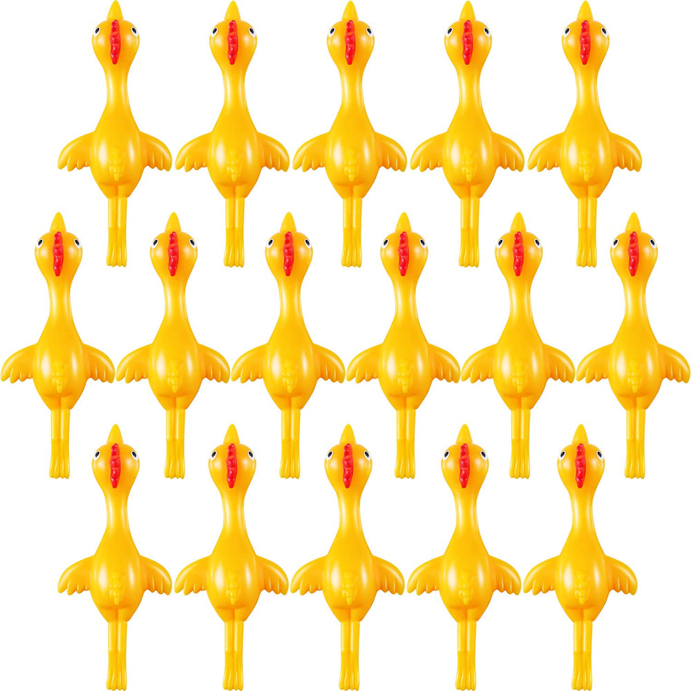 Sumind yellow finger-slingshot chicken in action, a playful party toy.