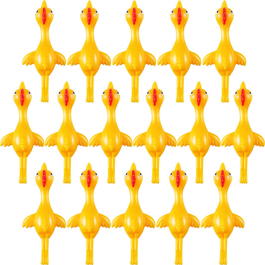Sumind yellow finger-slingshot chicken in action, a playful party toy.