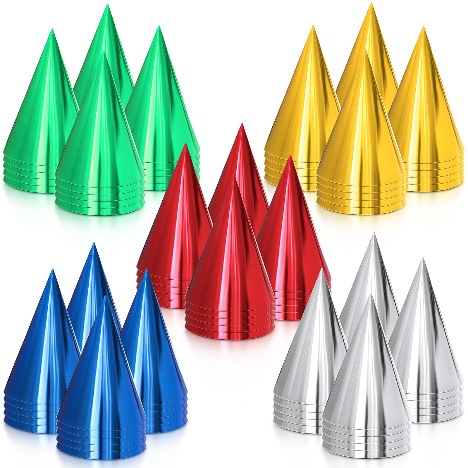 Sumind gold metallic cone hat for festive celebrations and photos.