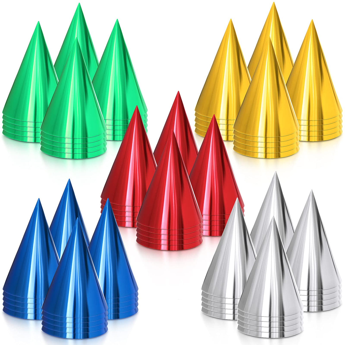 Sumind gold metallic cone hat for festive celebrations and photos.