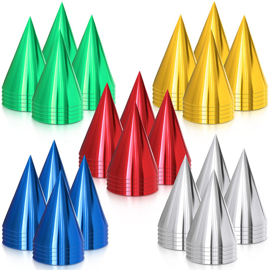 Sumind gold metallic cone hat for festive celebrations and photos.