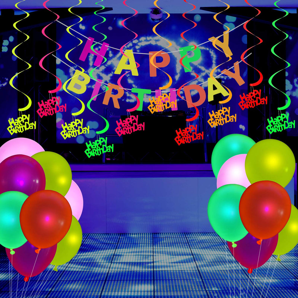 Sumind hanging swirls glow under black light for dynamic ceiling decor.