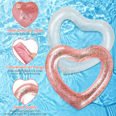 Sumind adult-size heart float measures 47.3 by 39.4 inches for comfortable lounging.