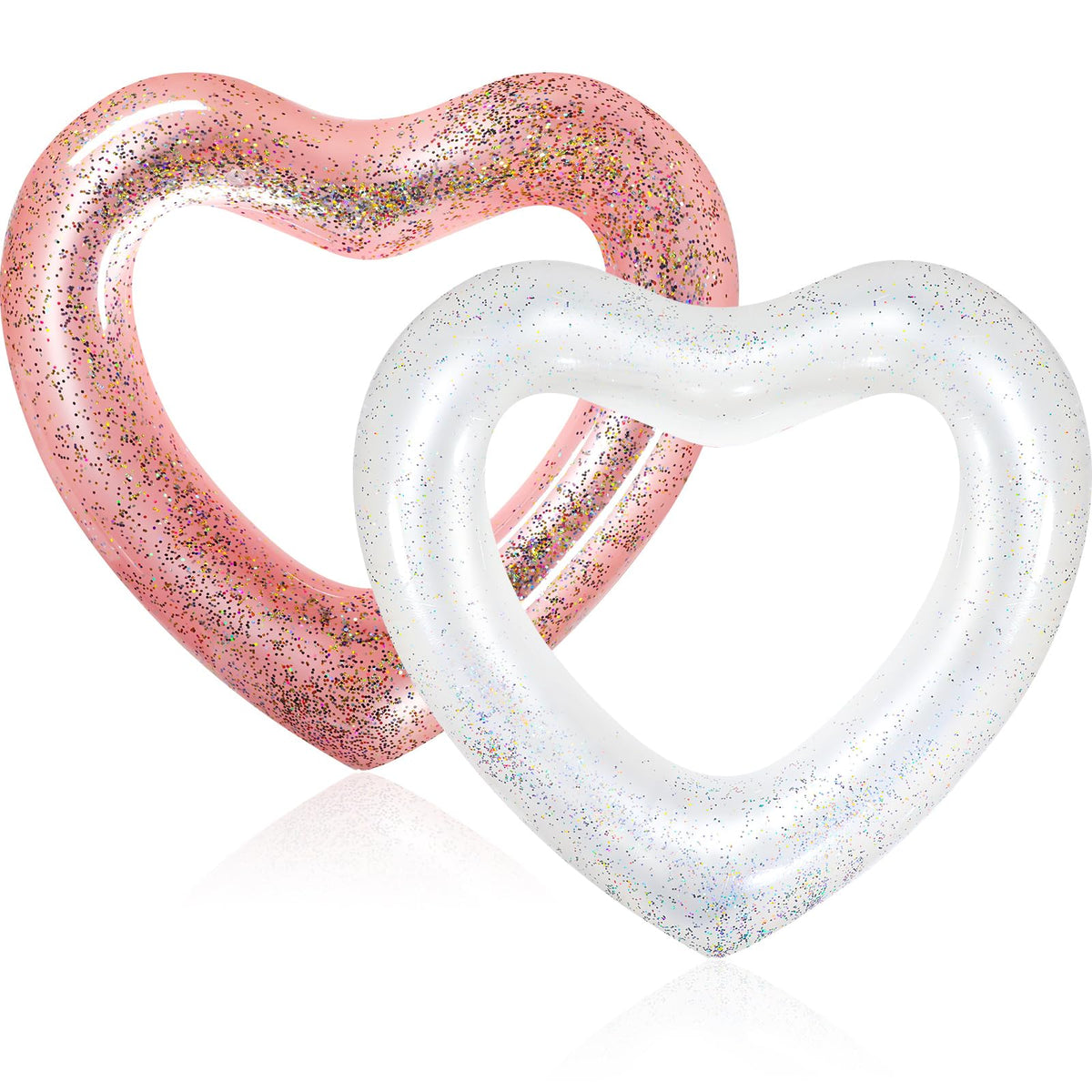 Sumind two-pack heart pool floats in white and rose gold for stylish pool snaps.