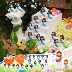 Sumind Little Jesus figurine blue back view, adds subtle religious decor to tables.