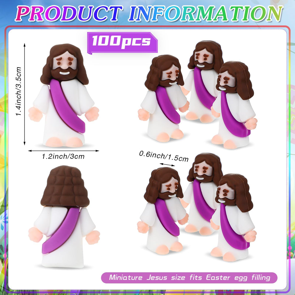 Sumind mini Jesus figurines with purple party decor, festive fillers.