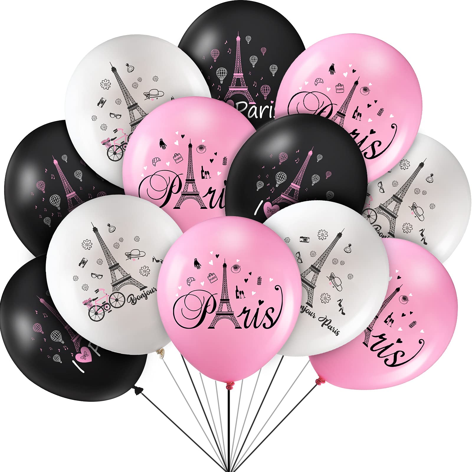 Sumind Paris balloons featuring Eiffel Tower pattern, double-sided for vibrant Paris-themed decor.