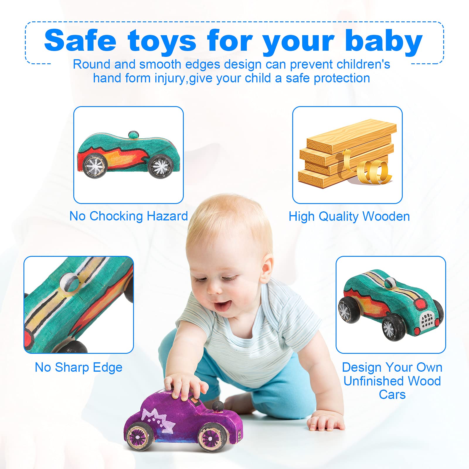 Sumind rolling wooden cars for crafts class, unassembled and kid-friendly.