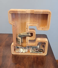 SummiDate 9-inch wooden piggy bank combines storage with decorative appeal