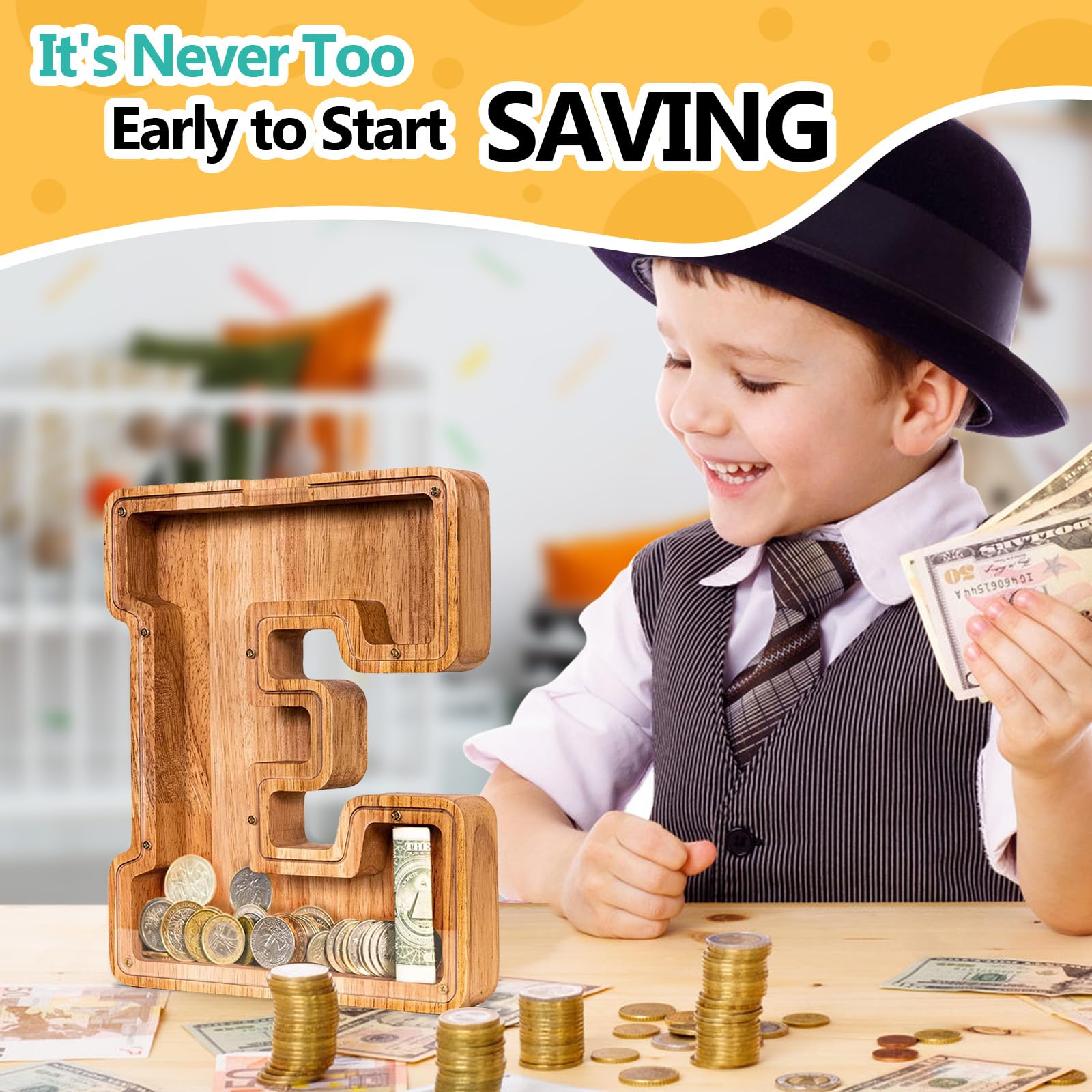 SummiDate alphabet money box highlighting personalized initials and shapes