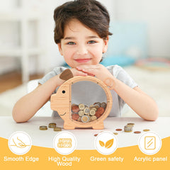 Summidate large wooden money box for growing savings at home.