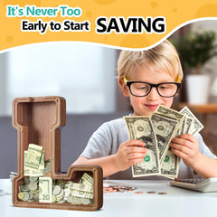 Summidate alphabet piggy bank side shot highlights generous capacity for coins.