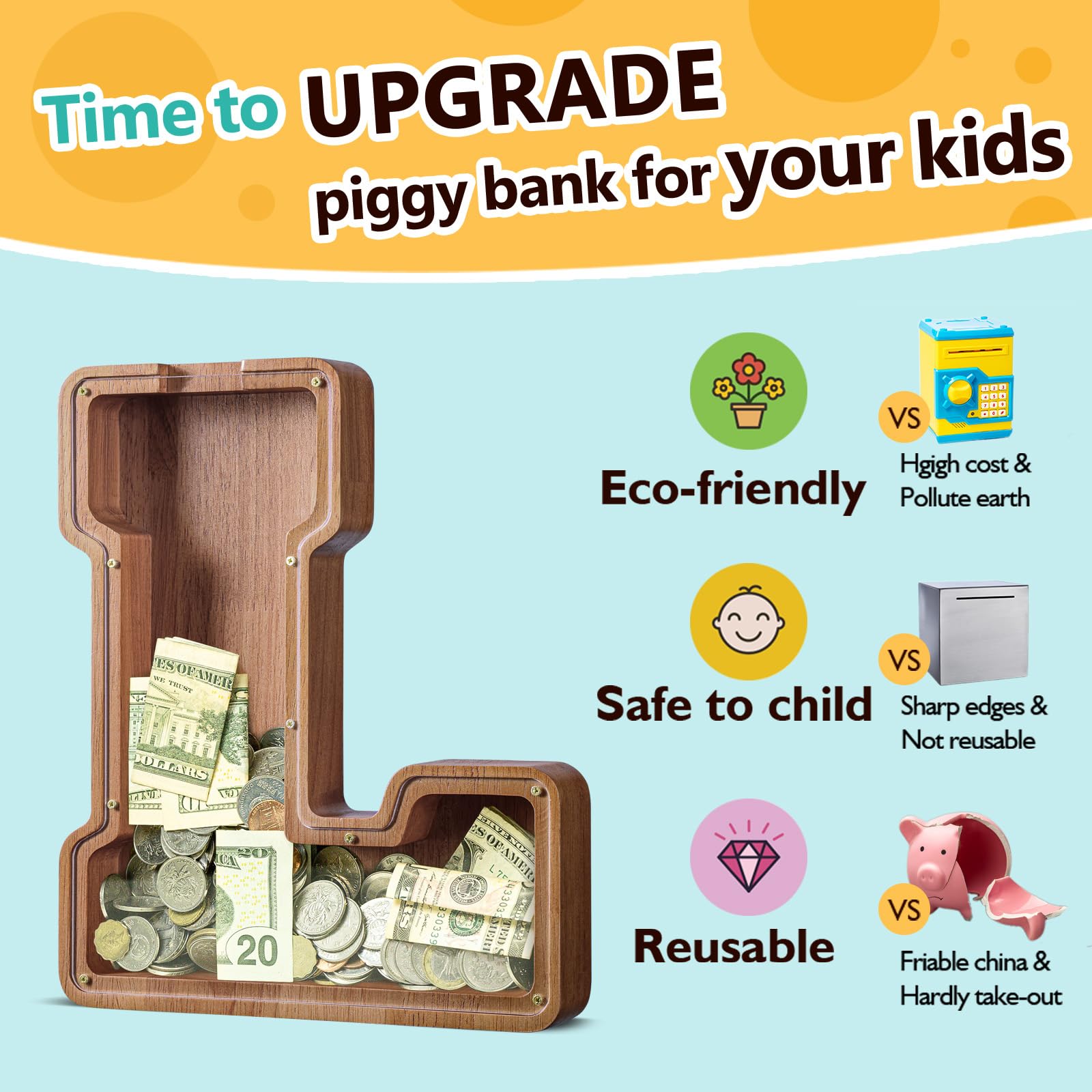 Summidate piggy bank with laser-name engraving adds personalized keepsake value.