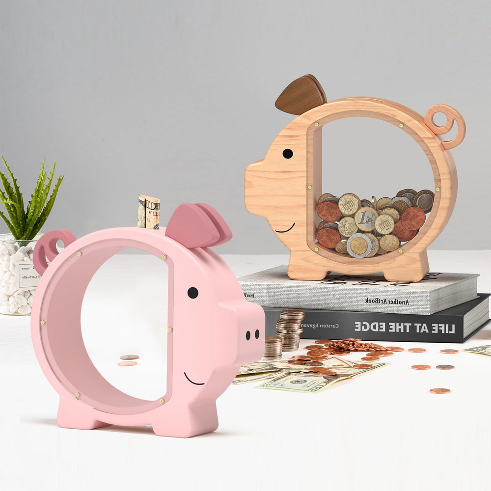 Summidate piggy bank with accessible screws for money retrieval.