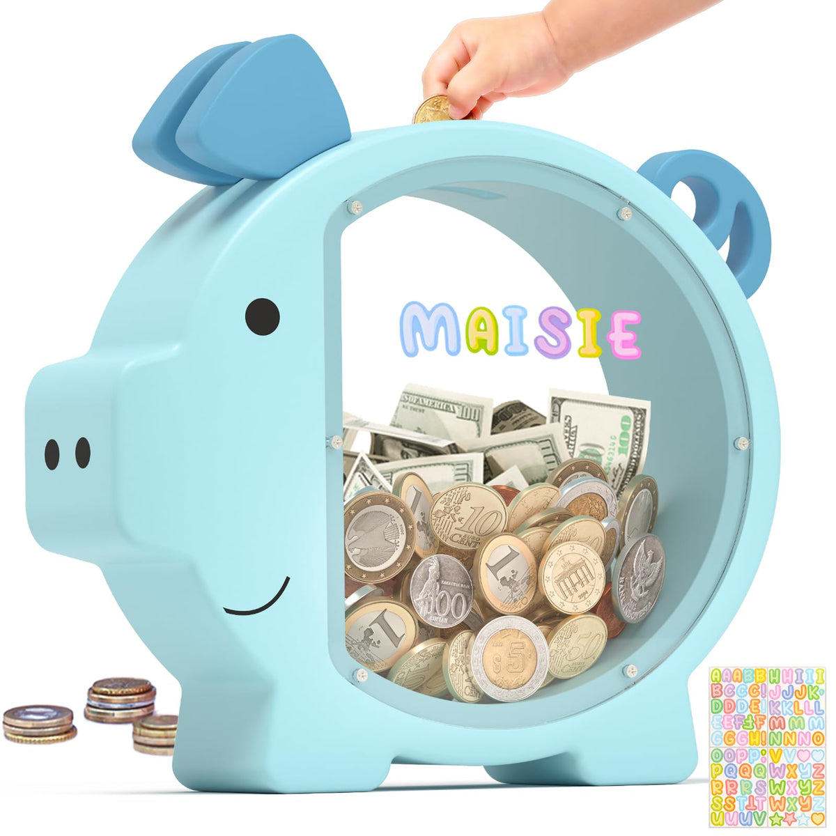 Summidate wooden piggy bank with classic design helps kids visualize savings growth.