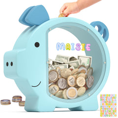 Summidate wooden piggy bank with classic design helps kids visualize savings growth.
