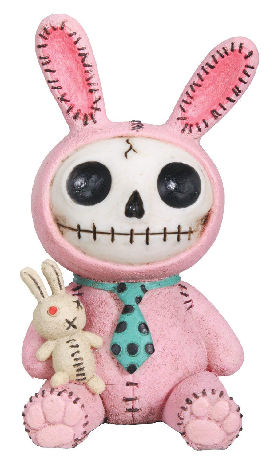 SUMMIT COLLECTION Furrybones Pink Bun Bun skeleton in bunny costume, whimsical desk companion.