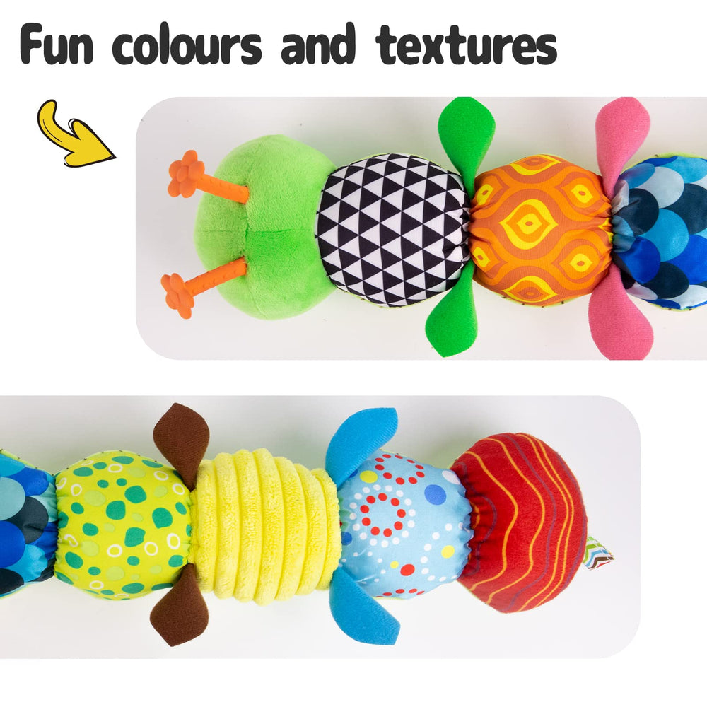 Sumobaby Caterpillar body squeak provides additional auditory cues during exploration.