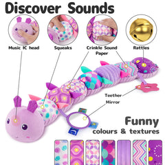Sumobaby caterpillar rattle enhances grasp and auditory awareness.