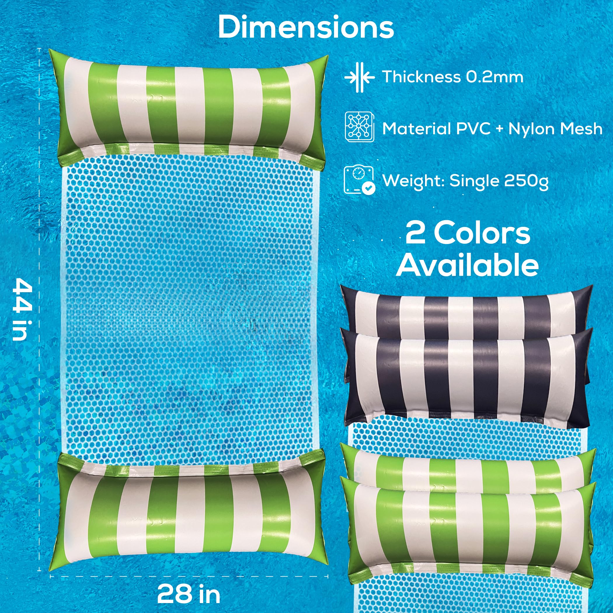Sun Fun 2-pack XL floats in lime and navy-blue for sharing.