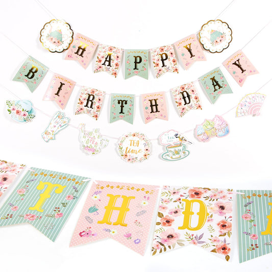 SUNBEAUTY floral tea party banner close-up showing vibrant flowers for an elegant backdrop