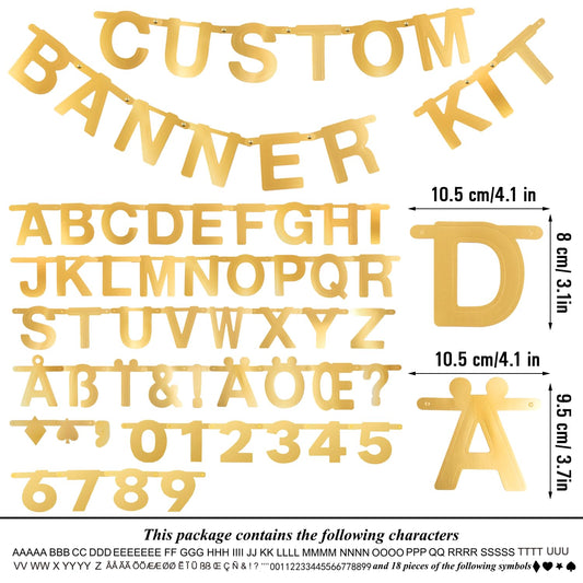 SUNBEAUTY gold letter banner letters and brackets enable easy DIY banner assembly.