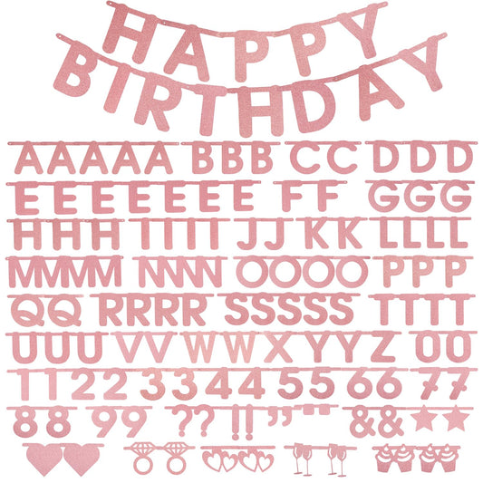 SUNBEAUTY rosegold glitter banner letters set for chic party décor and easy customization