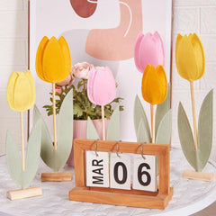 SUNBEAUTY sturdy wooden bases supporting freestanding tulips