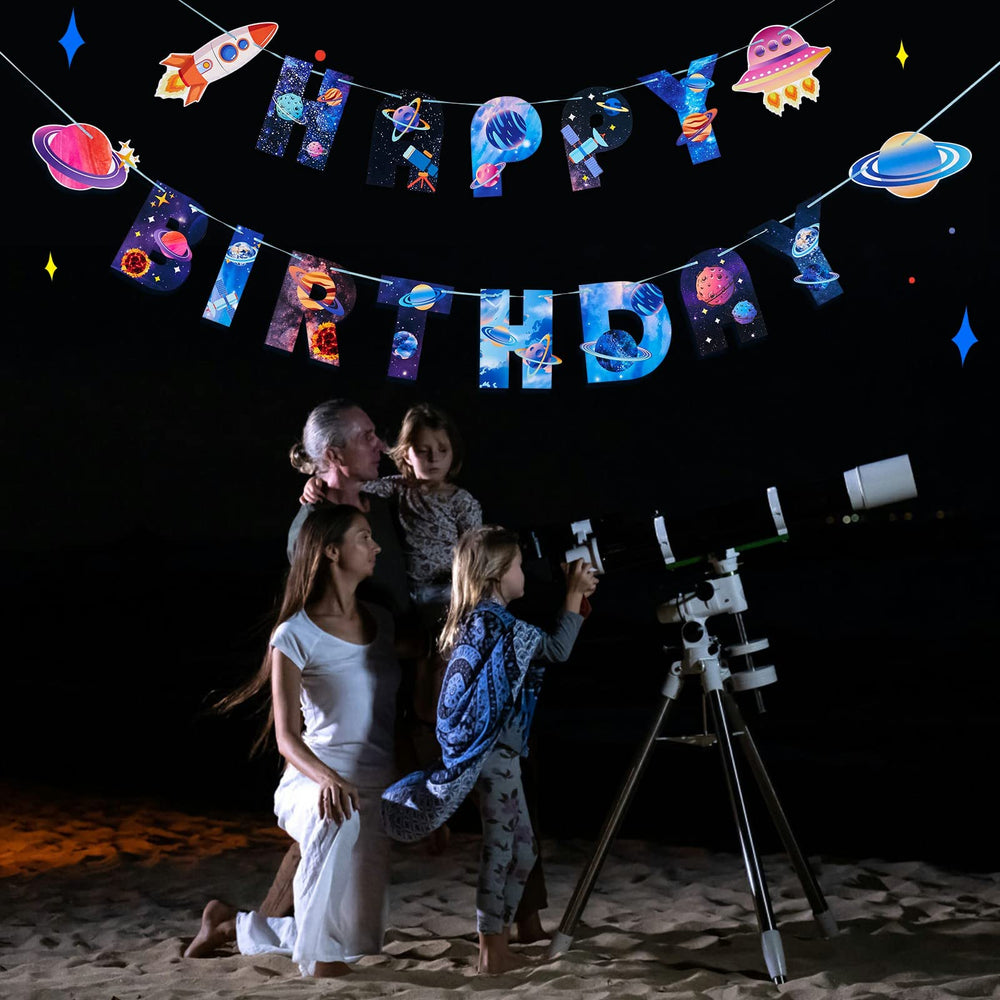 SUNBEAUTY Universe easy-hang banner with pre-cut holes speeds decorating
