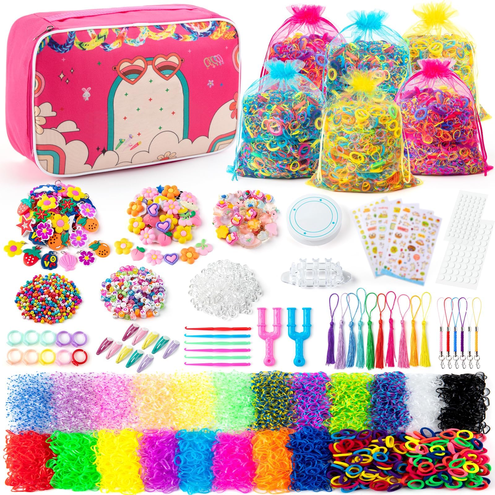 Sundaymot 18000+ rubber bands set shown with canvas bag for organized crafting