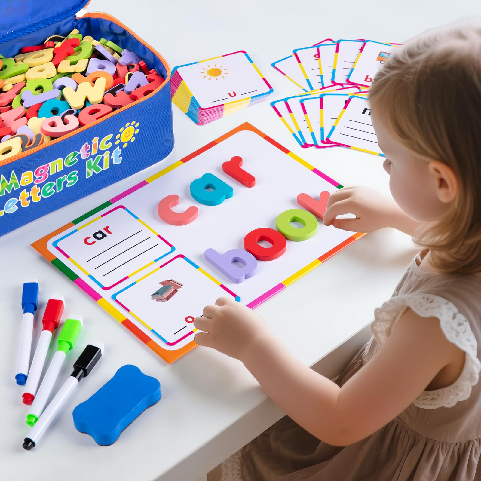 Sundaymot classroom magnetic board helps organize spelling activities and keep materials tidy.