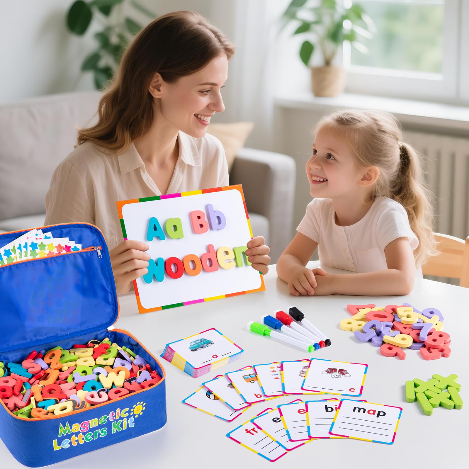 Sundaymot double-sided magnetic writing pad provides reusable writing and erasing for practice.