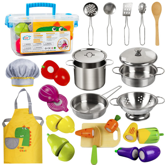 Sundaymot play kitchen pots and pans for durable pretend cooking