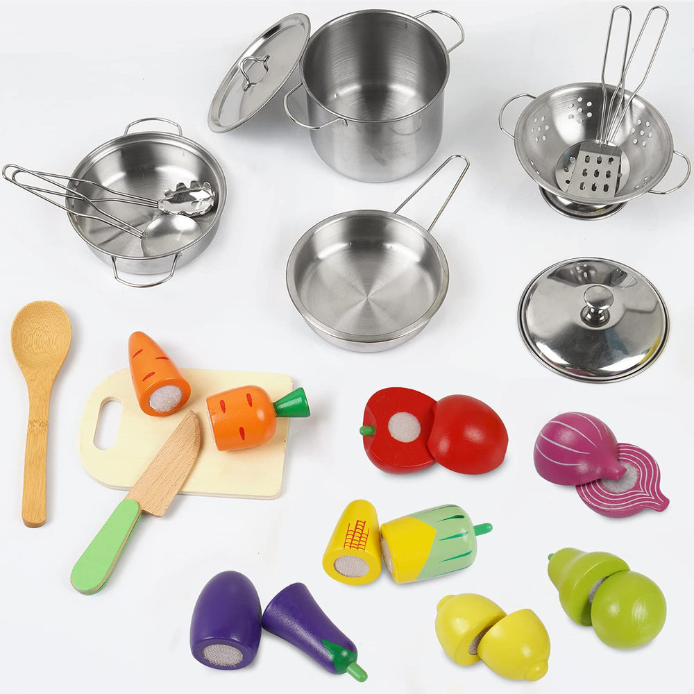 Sundaymot wooden fruits and vegetables with textured natural surfaces for realistic play