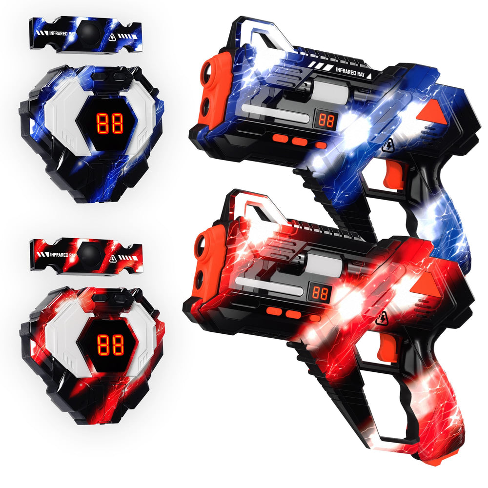 Sundelta rechargeable laser tag gun front view with LED display for real-time feedback