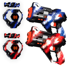Sundelta rechargeable laser tag gun front view with LED display for real-time feedback