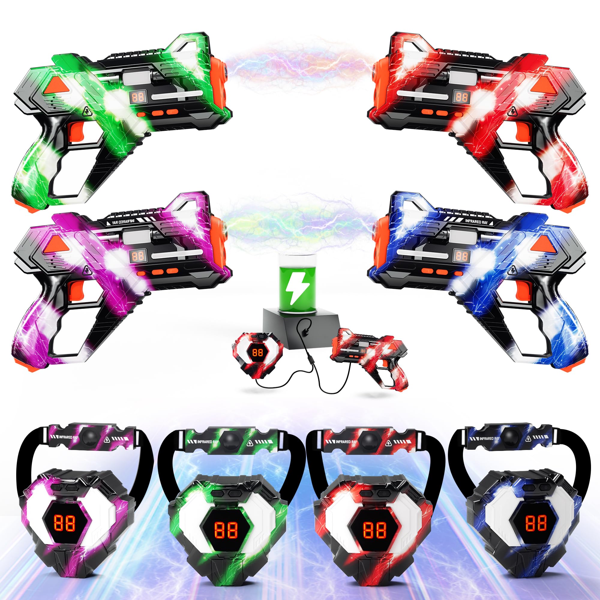 Sundelta rechargeable laser tag guns with ergonomic grip for quick aiming.