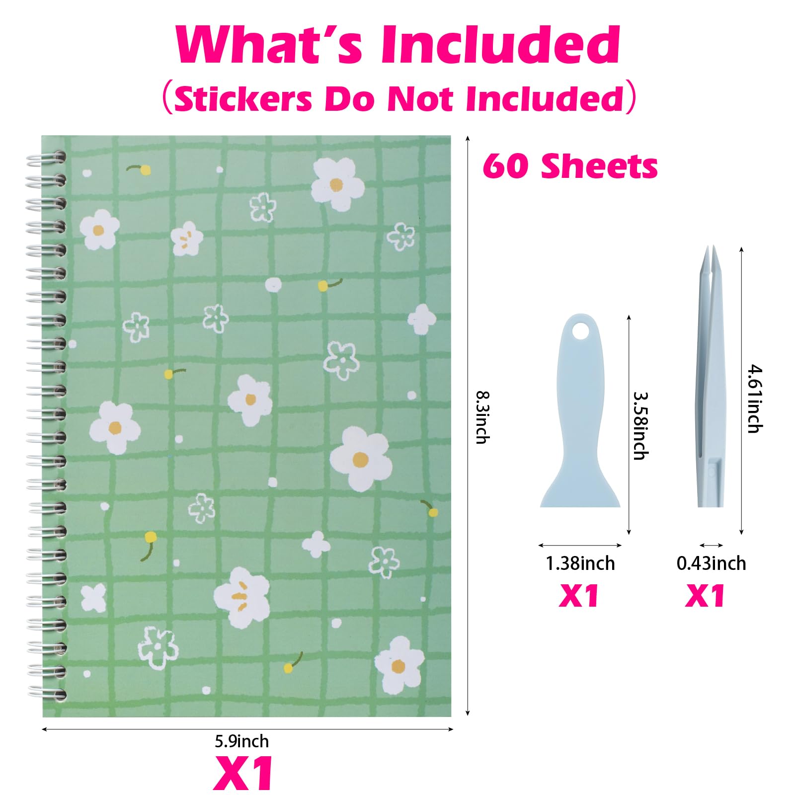 SUNEZLGO sticker book spiral binding close-up highlights lay-flat access.