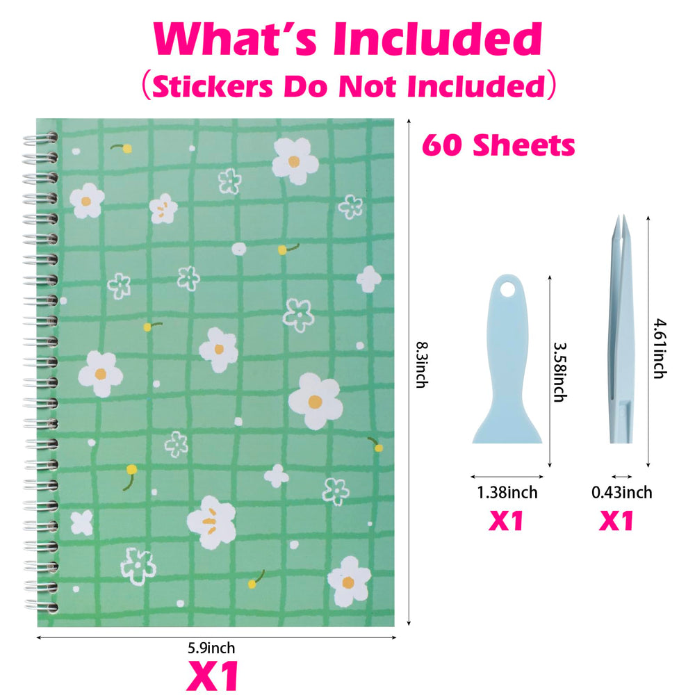 SUNEZLGO sticker book spiral binding close-up highlights lay-flat access.