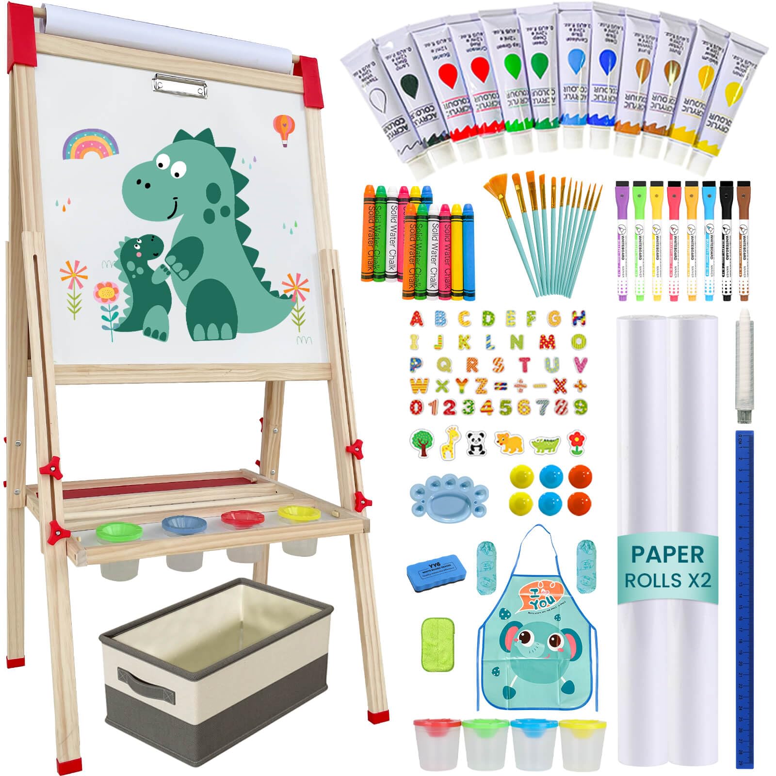SUNFATT easel shown with full set of boards and accessories for kids' art.