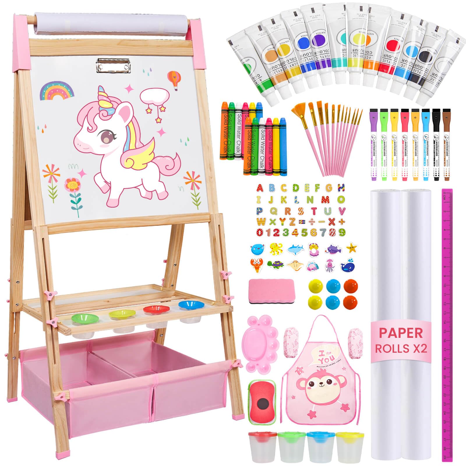 SUNFATT kid easel with wooden frame enables durable, imaginative play.