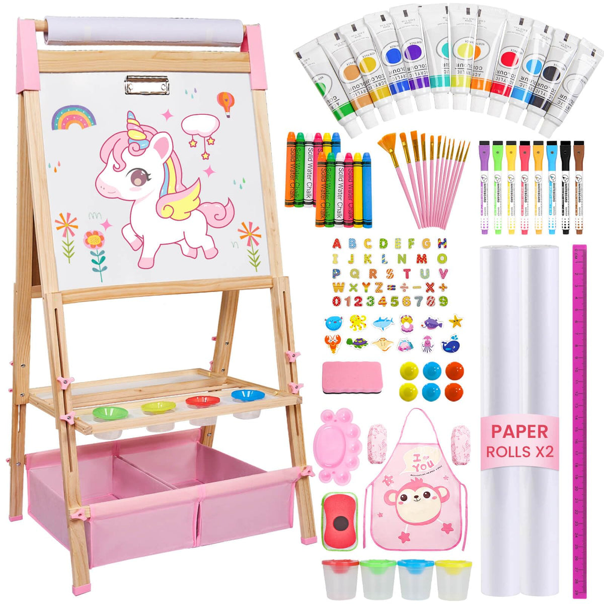 SUNFATT kid easel with wooden frame enables durable, imaginative play.