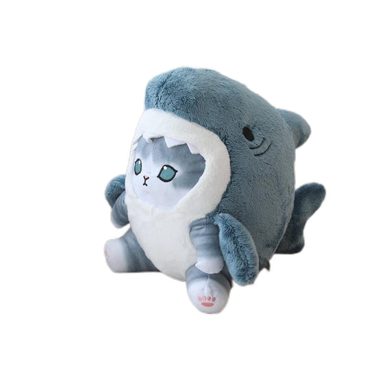 Sunfedmiss Shark Cat plush toy, front view, soft cuddle texture for kids