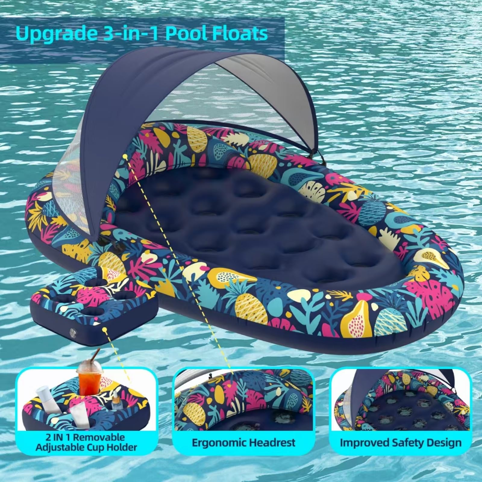 Sunikko X 3-in-1 pool float 73 by 48 inch oversized lounging area