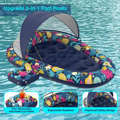 Sunikko X 3-in-1 pool float 73 by 48 inch oversized lounging area