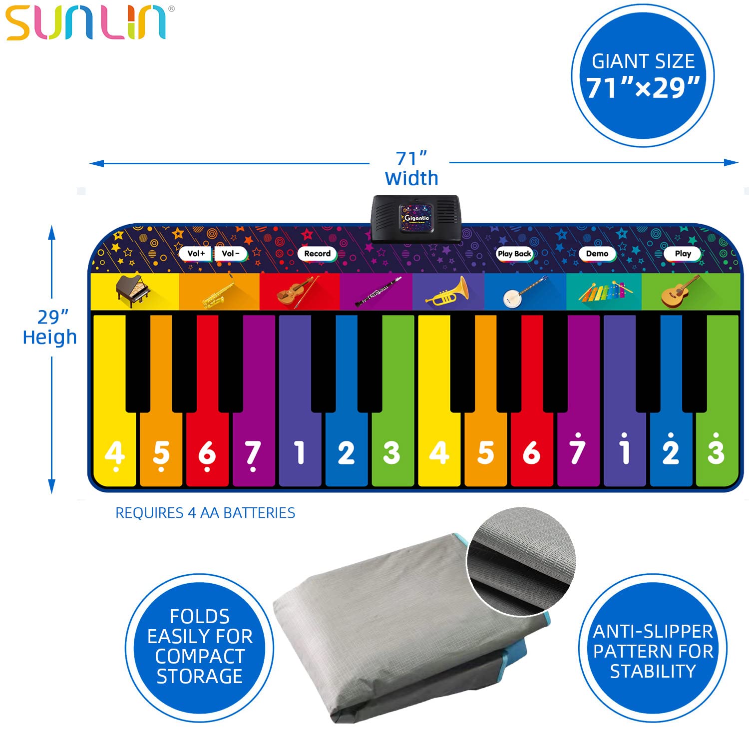 SUNLIN anti-slip back keeps play safe on smooth floors.